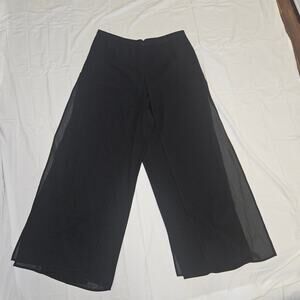 Conrad C Collection Wide Leg Dress Pant Women 16 Black Sheer Overlay Dressy Chic